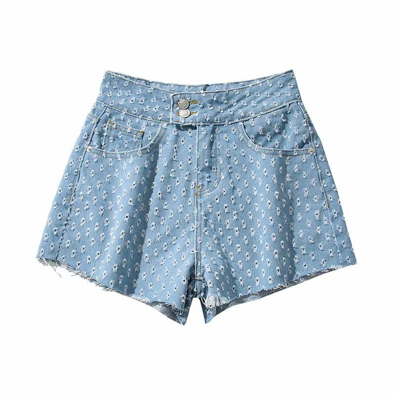 Women’s Clothing Ripped Denim Shorts For Women Summer New High Waist Ins Two Buttons Slimming Raw Edge A Line Wide Leg Hot Pants_ecoleips.com