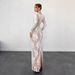 Elegant Long Sleeve Lace Trim Square Neck Back Zipper A-Line Maxi Dress With Side Slit Fashion Trends_ecoleips.com