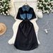 Women's Denim Shirt Dress - Summer 2025 Lapel Design With Tie Waist & Side Slit_ecoleips.com