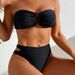New European And American Split Strapless Bikini Solid Color Sexy Women's Swimsuit Black Swimsuit_ecoleips.com