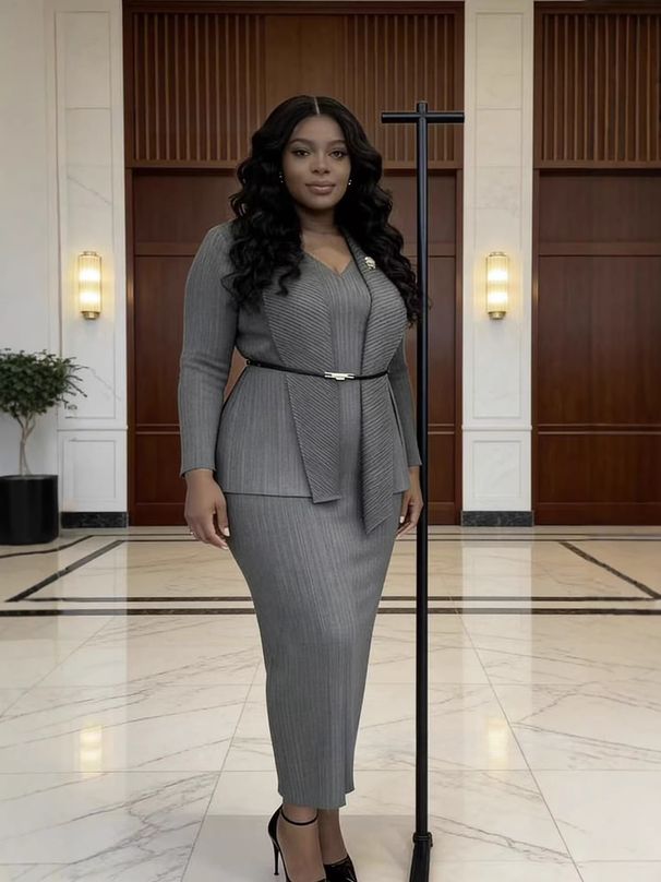 Women's Fashionable Two Piece Dress Set New Style Hot Stamped Pleated Suit_ecoleips.com