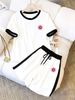Women's Printed Short-Sleeve Tee & Shorts Set - Korean-Inspired Slim Fit Outfit For Summer-9_ecoleips.com