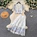 Elegant Luxury Two Piece Set For Women Mid-Calf A-Line Skirt With Lace Top Water Soluble Embroidered High Waisted Summer Fashion_ecoleips.com