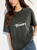 Light Distressed Washed Ladies Loose Fit Crew Tee, Thin Soft Breathable Cotton, Plain Fashion Casual Top For Travel Walking Friend Gatherings_ecoleips.com
