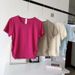 Women's Summer Yoga T-Shirt Ribbed High Elastic Quick Drying Breathable Short Sleeve Fitness Running Top_ecoleips.com