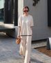 K New Style Temperament Color-blocking Long-sleeved Sweater With High Waist Slim-fit Wide-leg Pants_ecoleips.com