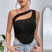 Women's Clothing New Slim Ultra Short Irregular Hem Oblique Shoulder Wrap Chest Vest Hollow Top_ecoleips.com