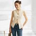 Women's Clothing Jacket Decorative Buttons Solid Color Sleeveless Temperament Vest_ecoleips.com