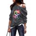 Autumn And Winter Women's Round Neck Sweatshirt With Skull Print Halloween Top_ecoleips.com