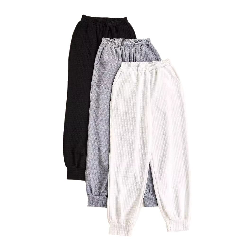 Women's Clothing Fashion All Match Waffle Silk Cotton Solid Color Elastic Loose Cuff Casual Sports Pants_ecoleips.com