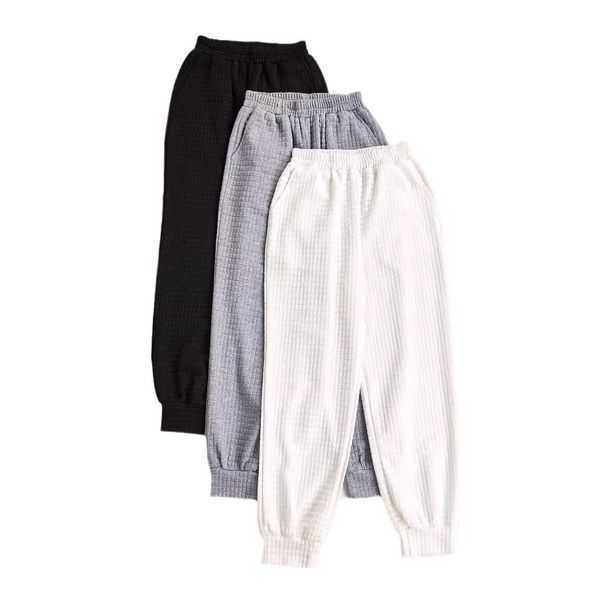 Women's Clothing Fashion All Match Waffle Silk Cotton Solid Color Elastic Loose Cuff Casual Sports Pants_ecoleips.com
