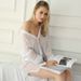 Aria Basics Aria Basics Pajamas Spring And Autumn Chiffon Sexy Temptation White Shirt Women's Mid-Length 2018 New Transparent Nightdress Long_ecoleips.com