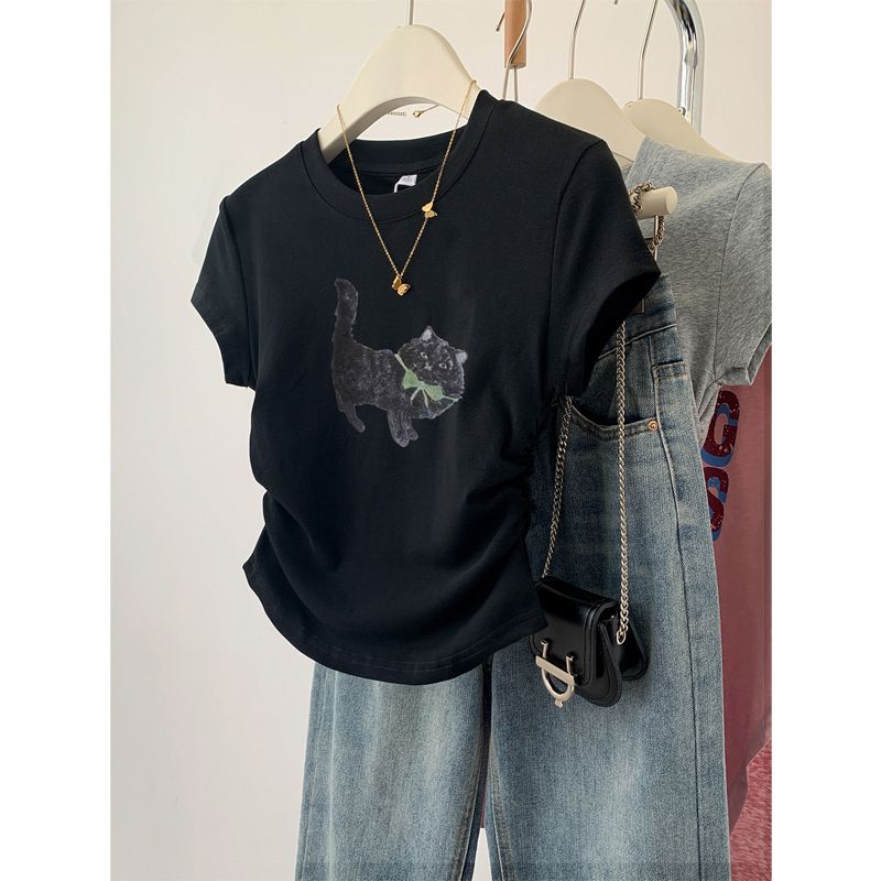 Women's Oversized Shoulder Short Sleeve T-Shirt Summer Design Niche Style Hot Girl Top_ecoleips.com