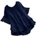 Women's Clothing Summer Women's Short Sleeve Blouse Ruffled Round Neck Button Up Loose Fit Solid Color For Formal & Casual_ecoleips.com