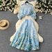 Women's Clothing Women's Style Two Piece Suit Ladylike Temperament Lantern Sleeve Button Down Slim Fitting Top High Waist Printed Mesh Skirt Set_ecoleips.com