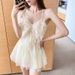 Women's Halter One Piece Swimsuit Solid Color Bow Tie Skirt Backless Slimming Style For Hot Springs_ecoleips.com