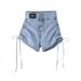 Women's Clothing Summer High Waist Slimming Denim Shorts With Drawstrings And Tights For Girls_ecoleips.com