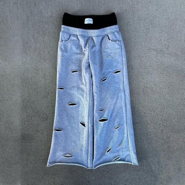 High Waist Men's Casual Pants European American Personality Design Ripped Stitching Double Waist Hip Hop Harajuku Straight Punk Style_ecoleips.com