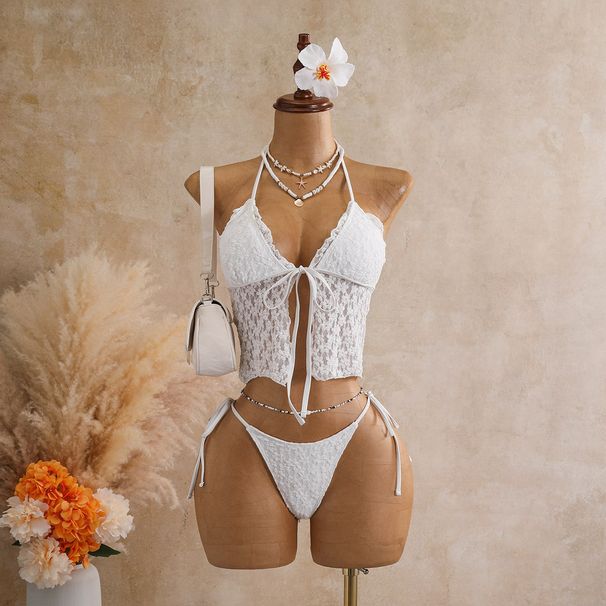 Lace Two Piece Halter Bikini European American Style Straps Push up Look Beach Swimsuit Women 2026 Cross Border_ecoleips.com