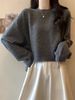 girl Round Neck Soft Sweater For Women Sring Autumn 2025 New Style Lazy Loose Slimming Pullover Long Sleeve Short Knitted_ecoleips.com