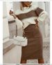 Elegant Women's Knit Sweater & Skirt Set, Loose Fit Long Sleeve Pullover With Stretchy Midi Skirt, Black Casual Two-Piece Outfit_ecoleips.com