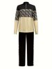 Women's Clothing Color Block Long Sleeve Top And Patchwork Trousers Set Fashion Outfit For Ladies_ecoleips.com