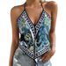 Women's Sexy Printed Knotted Sleeveless Halter Neck Camisole Top Resort Style European And American New 2025_ecoleips.com