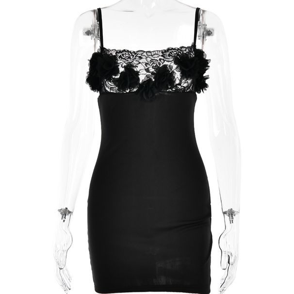 Women Trendy Street‑Style Mini Dress With Delicate Lace Patchwork, Spaghetti Straps & Open‑Back Detail_ecoleips.com