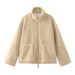 Women's Cozy Fleece Coat With High Neck - Soft Loose Fit Winter Jacket For Casual & Office Wear (Khaki, Coffee, Beige)_ecoleips.com