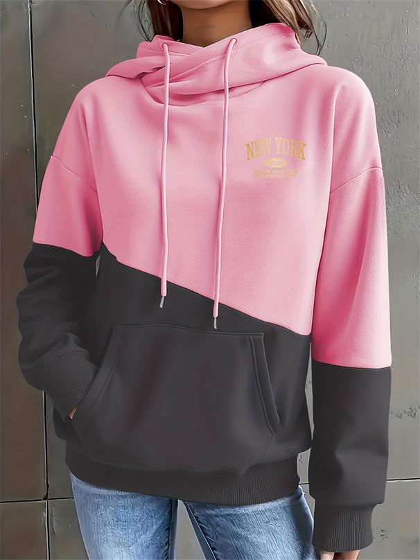 Women's Fleece Lined Hooded Sweatshirt Casual Loose Drawstring Print Design American Style Hot Selling Autumn Winter Clothing_ecoleips.com