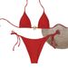 Women's Sexy Swimsuit Solid Color Tie up Backless Two Piece Three Piece Bikini High Elasticity Cross Border Foreign Trade 2025_ecoleips.com