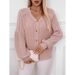 Solid-Color Button Knitted Cardigan For Autumn And Winter, Casual Loose Lantern Sleeve Sweater For Women_ecoleips.com