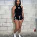 Women's Clothing Hot Girl Print Slim Round Neck Sleeveless Top Hip Tie Shorts Suit_ecoleips.com