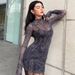PC018 European And American Women's Summer New Product: See-through Mesh Strap Printed Sexy Bodycon Dress Two-piece Set_ecoleips.com