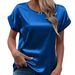 Women's Clothing Spring And Summer New Women's Short Sleeved Satin Shirt Loose Casual Round Neck Satin T Shirt For Women_ecoleips.com
