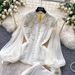 Parisian Beaded Lace Blouse & High-Waist Skirt Set – Feminine Elegance | Beige | Sizes M-Xxl Breathable Comfort_ecoleips.com