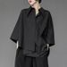 Gothic Oversized Shirt for Women Asymmetrical Layering Polo Collar Dark Aesthetic Loose Fit Open Front Blouse M to XL Black_ecoleips.com