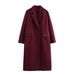 Elegant Wine Red Double-Breasted Trench Coat – Classic Longline Polyester Blend Coat For Women (Timeless Vintage Style)_ecoleips.com