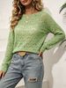 Mint Green Boat Neck Hollow Pit Rib Knit Sweater, Loose Lightweight Breathable Micro Hole Soft Skin-touch Long Sleeve Pullover_ecoleips.com
