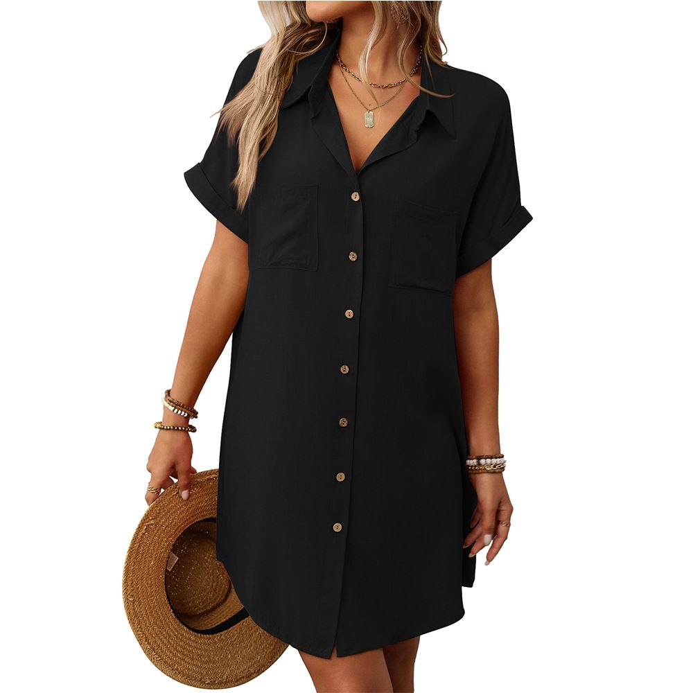 Summer New Arrival Women's Short Sleeve Striped Cotton Linen Dress Mid Length Shirt Fashionable Casual Maxi Dress For Spring Autumn_ecoleips.com