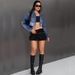 Women's Distressed Denim Jacket With Fringe Detail - Slim Fit Long Sleeve Blue Denim Shirt For Casual & Office Wear_ecoleips.com