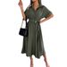 Ins Style Real Shot Summer European And American Casual Loose Solid Color Lace-up Shirt Long Dress Cross-border_ecoleips.com