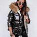 Women's Winter Hooded PU Coated Cotton Jacket - Slim Fit Short Coat, Windproof & Warm, Fashion Bright Colors_ecoleips.com