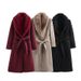 Women's Autumn Trench Coat Wool-Blend Belted Jacket Fashionable Lapel Collar Polyester Outerwear Slim Fit XS S M L Black Khaki Red_ecoleips.com