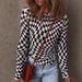 Fashionable Casual Round-neck Checkered Long-sleeve Women's T-shirt, 2025 Summer New Slim-fit Versatile Top_ecoleips.com