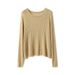 Semi-sheer Versatile Women's Top With Three-dimensional Stripes, Hollowed-out Round Neck, Long Sleeves, Dropped_ecoleips.com