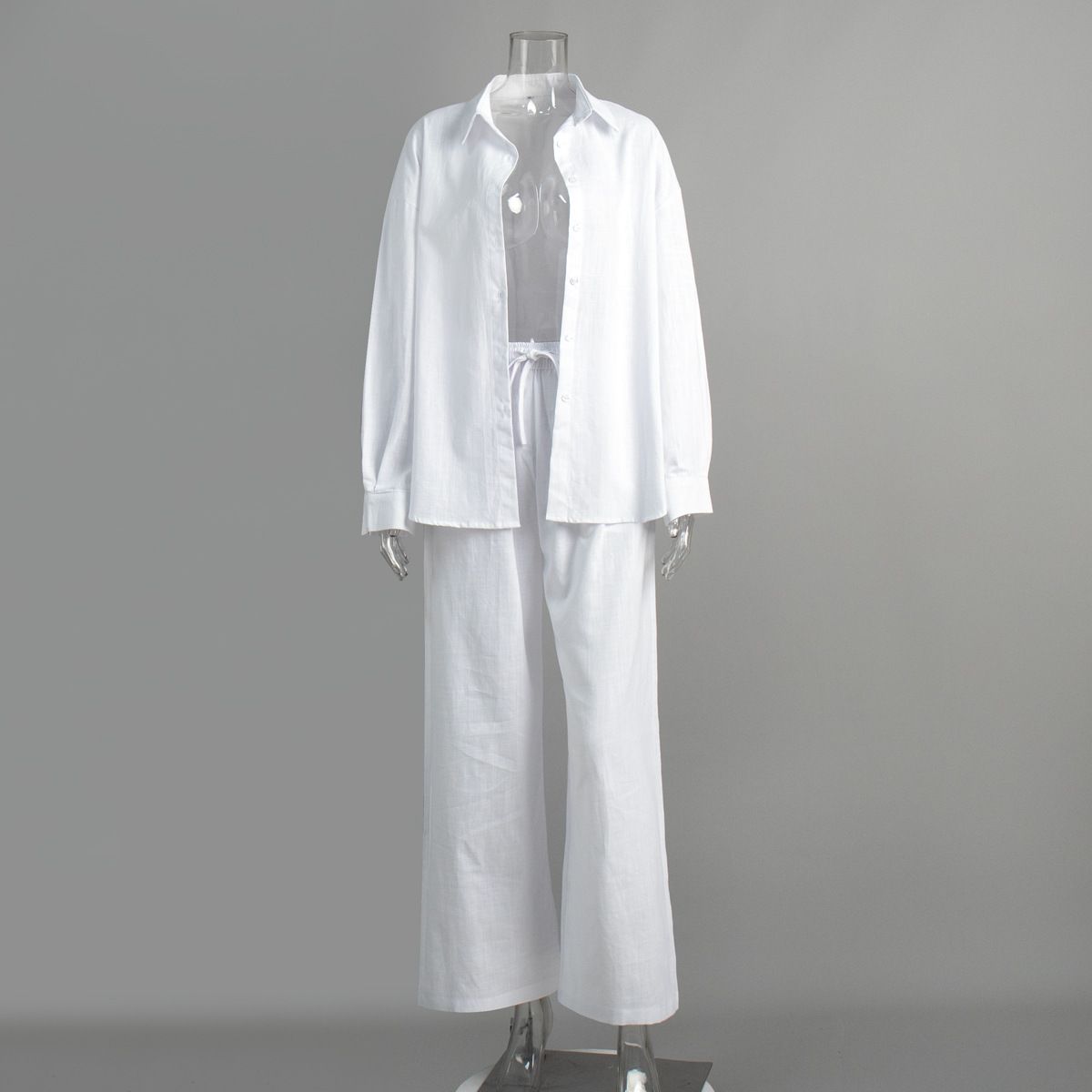 Cross-Border Cotton Pants European American 2025 Spring Summer New Loose Long-Sleeved Shirt Casual Set For Women_ecoleips.com