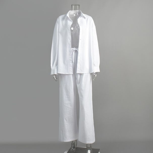 Cross-Border Cotton Pants European American 2025 Spring Summer New Loose Long-Sleeved Shirt Casual Set For Women_ecoleips.com