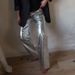 European And American Style Women's High-Waisted Silver PU Leather Pants Autumn Winter Fashion Scale Pattern Long Straight Leg_ecoleips.com