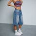 Women’s Premium Washed Straight Leg Denim Shorts – High Waist Loose Fit Casual Mid-Length Summer Shorts_ecoleips.com